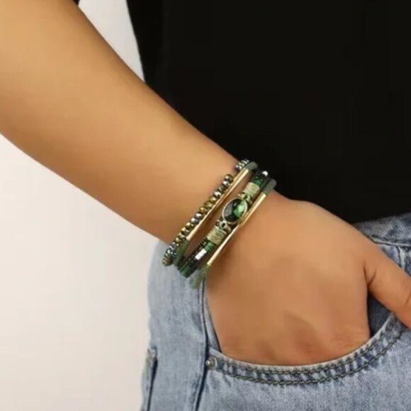 Vegan Leather Gemstone Wrap Bracelet - Picture 2 of 4